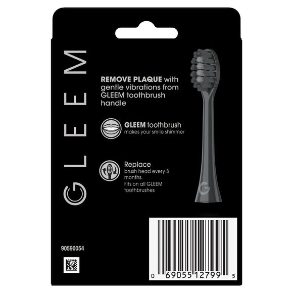 Gleem 2 Replacement Brush Heads Black Electric Toothbrush Soft Adult & Child 3+ - Picture 2 of 6